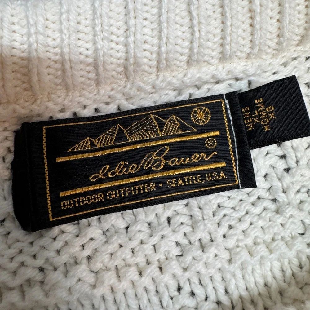 Vintage Fisherman Eddie Bauer Sweater Textured Knit Pullover XL Cream Off White